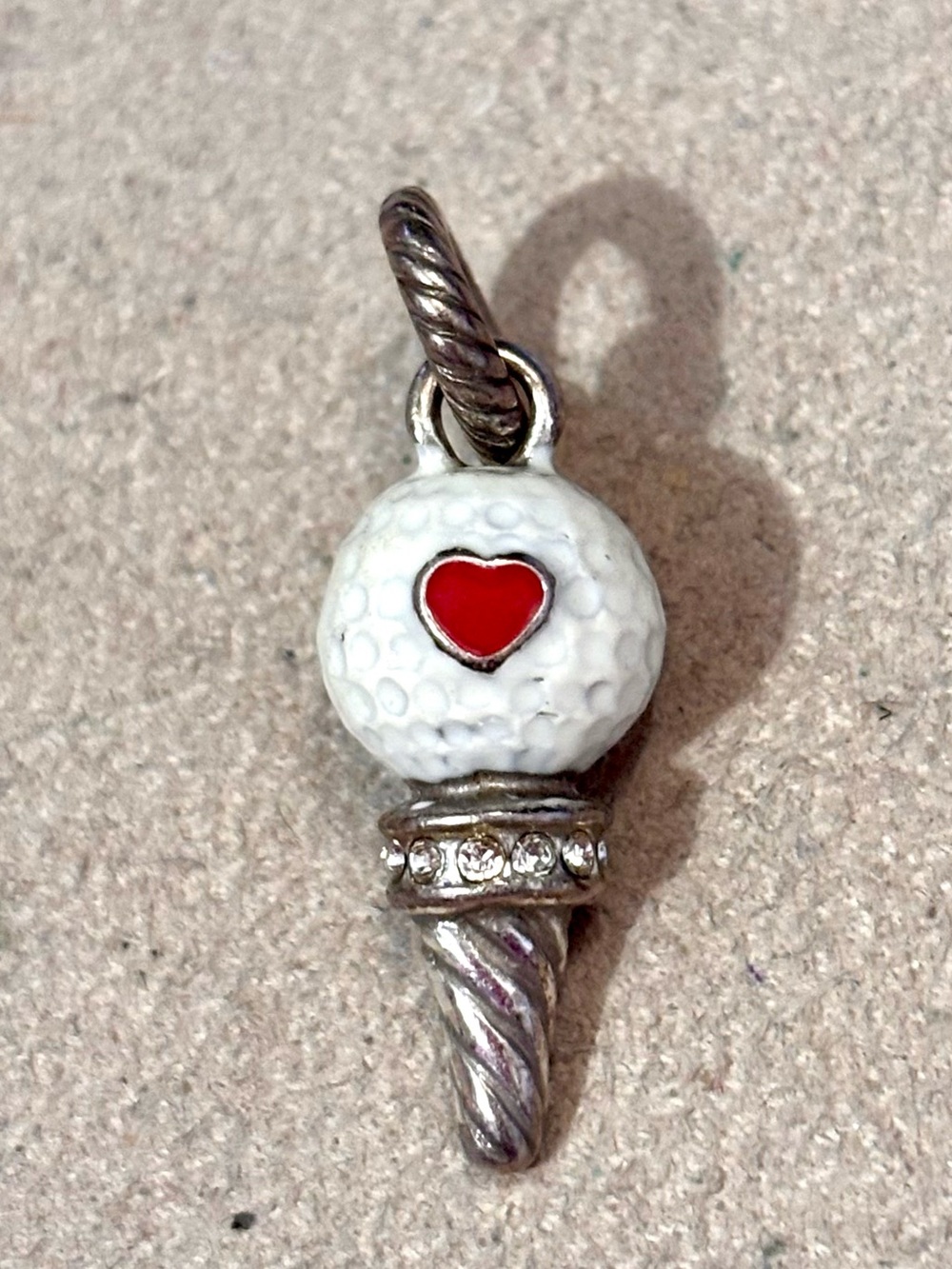 Brighton Golf Girl charm Silver tee Enameled White golf ball Red heart Retired